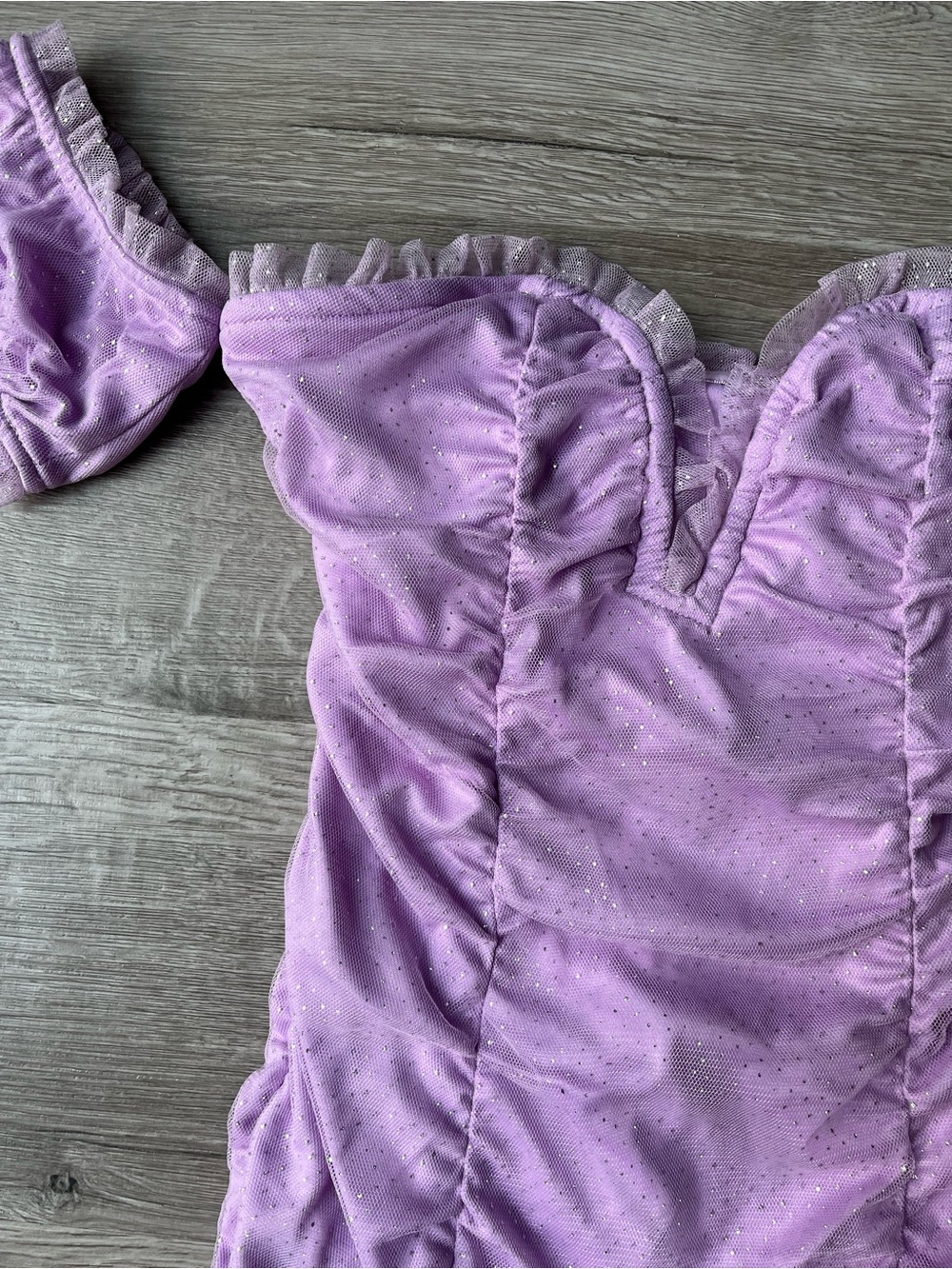 Lavender Off-Shoulder Ruched Mini Dress - Picture 2 of 8